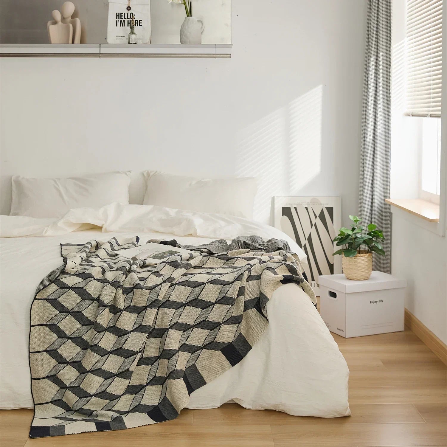 Cotton Knitted Plaid Blanket